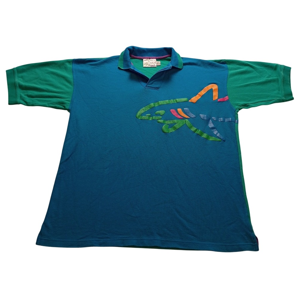 Greg Norman Polo Men's Reebok Vintage Shark Graphic Teal Golf Shirt Size L NWOT